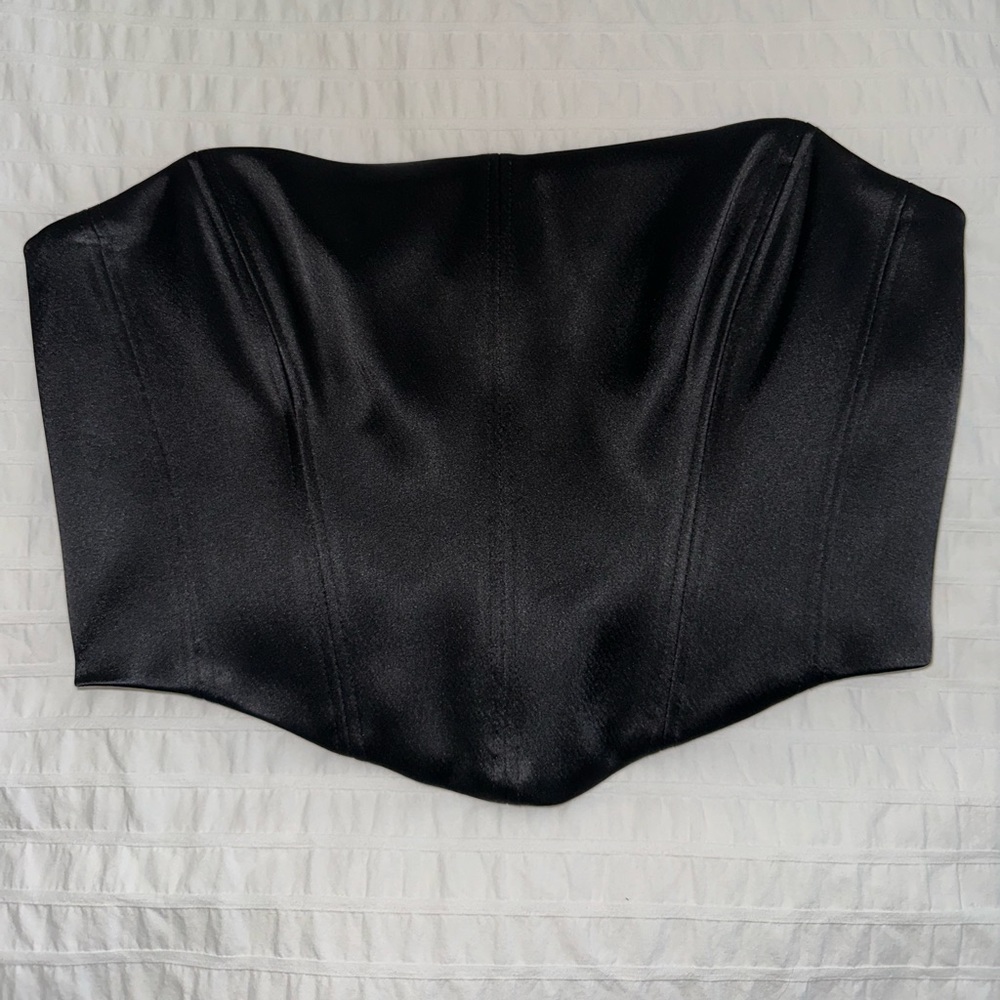 Babaton blaze corset top. Strapless, satin corset top with boning.